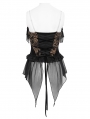 Black and Gold Retro Gothic Floral Ruffle Corset Top for Women
