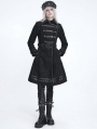Black Gothic Punk Military Spiked Double Breasted Coat for Women