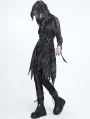 Black Gothic Distressed Asymmetrical Hooded Coat for Women