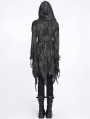 Black Gothic Distressed Asymmetrical Hooded Coat for Women