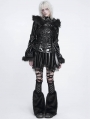 Black Gothic Fur Hooded Faux Leather Jacket for Women