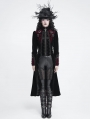 Black and Red Gothic Vintage Embroidered Velvet Tailcoat for Women
