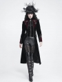 Black and Red Gothic Vintage Embroidered Velvet Tailcoat for Women