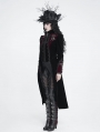 Black and Red Gothic Vintage Embroidered Velvet Tailcoat for Women