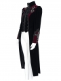 Black and Red Gothic Vintage Embroidered Velvet Tailcoat for Women