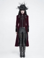 Red and Black Gothic Vintage Embroidered Velvet Tailcoat for Women