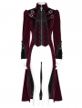 Red and Black Gothic Vintage Embroidered Velvet Tailcoat for Women