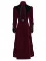 Red and Black Gothic Vintage Embroidered Velvet Tailcoat for Women