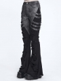 Black Gothic Spike Studded Patchwork Ripped Flared Pants for Women