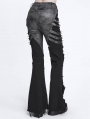 Black Gothic Spike Studded Patchwork Ripped Flared Pants for Women