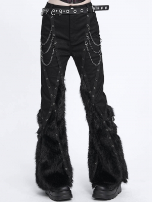 Black Gothic Plush Spliced Bell Bottom Pants for Women