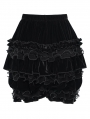 Black Gothic Vintage Beaded Ruffle Velvet Bloomer Shorts for Women