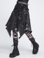 Black Gothic Punk Irregular Eyelet Distressed Skirt