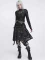 Black Gothic Punk Irregular Eyelet Distressed Skirt