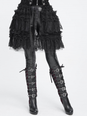 Black Gothic Beaded Ruffle Lace Short Apron Skirt