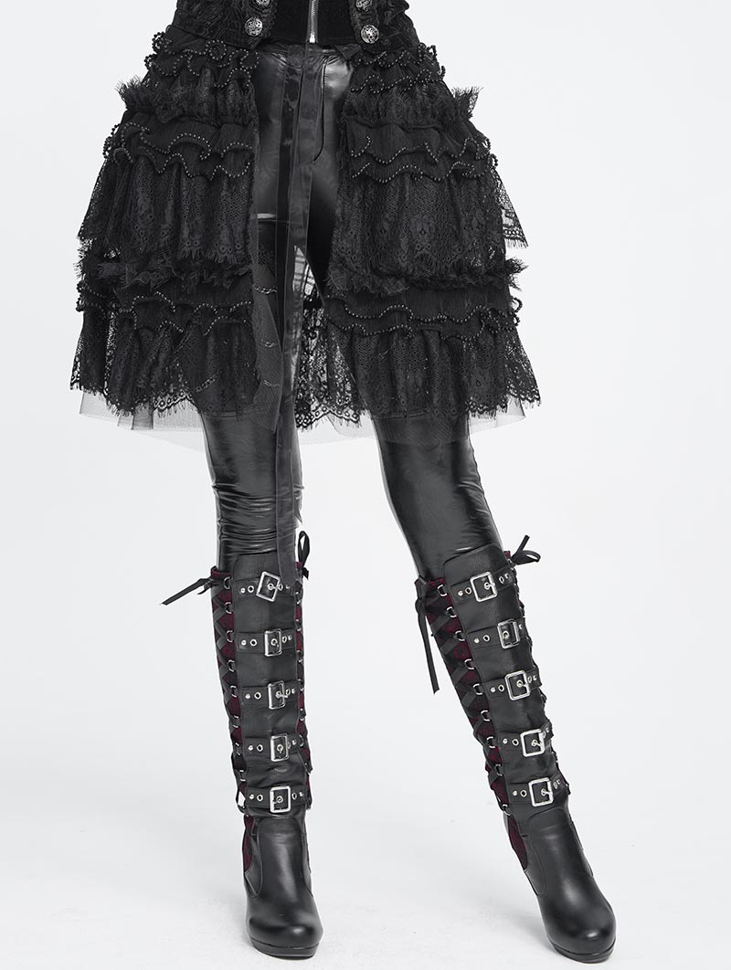Black Gothic Beaded Ruffle Lace Short Apron Skirt