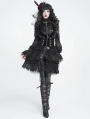 Black Gothic Beaded Ruffle Lace Short Apron Skirt