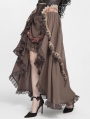 Brown Vintage Gothic Rose Layered Ruffle High-Low Skirt