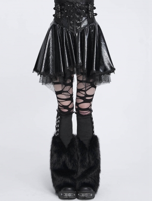 Black Gothic Punk Corset Leather Mesh Ruffle Mini Skirt