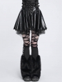 Black Gothic Punk Corset Leather Mesh Ruffle Mini Skirt