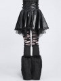Black Gothic Punk Corset Leather Mesh Ruffle Mini Skirt