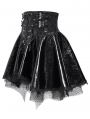 Black Gothic Punk Corset Leather Mesh Ruffle Mini Skirt