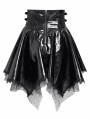 Black Gothic Punk Corset Leather Mesh Ruffle Mini Skirt