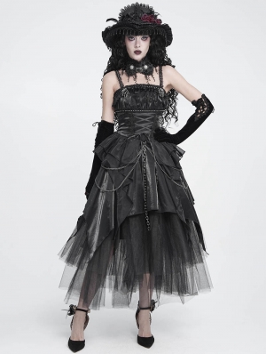 Black Gothic Skeleton Hand Lace Ruffle Strap Tube Dress