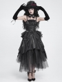 Black Gothic Skeleton Hand Lace Ruffle Strap Tube Dress