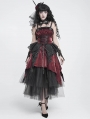 Black and Red Gothic Skeleton Hand Lace Ruffle Strap Tube Dress