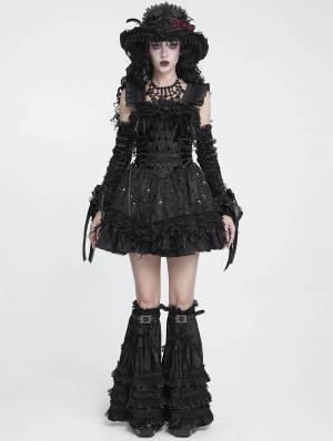 Black Gothic Beaded Frill Sequined Feather Short Dress
