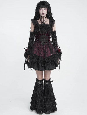 Black and Red Gothic Beaded Frill Sequined Feather Short Dress
