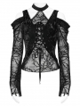 Black Gothic Halter Cutout Cold Shoulder Top for Women