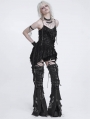 Black Gothic Asymmetric Ruffle Chain Strap Tank Top for Women