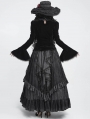 Black Retro Gothic Lace Appliqued Velvet Shirt for Women