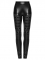 Black Gothic Punk Faux Leather Leggings for Women