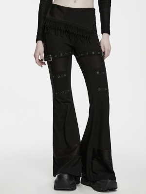 Black Gothic Wasteland Knitted Flared Pants for Women
