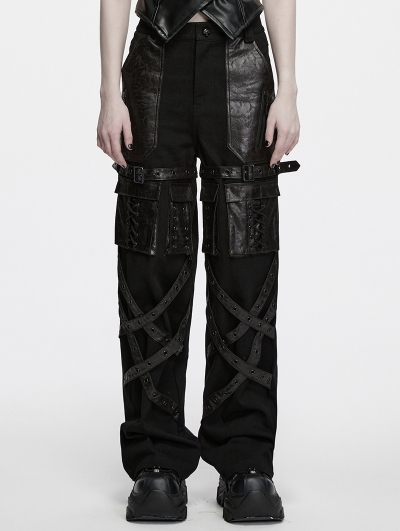 Black Gothic Punk Straight Wide Leg Pants for Women