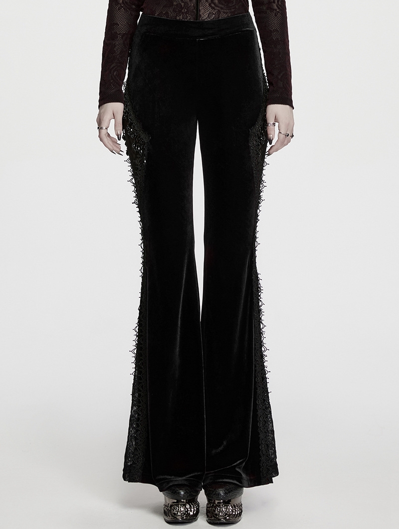 Black Gothic Classical Elegance Velvet Flared Pants for Women