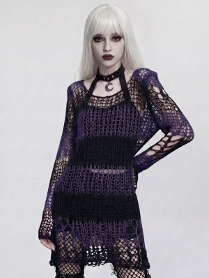 Black and Violet Decadent Gothic Pullover Sweater for Women
