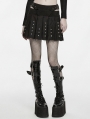 Black Denim Gothic Punk Decadent Pleated Skirt