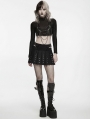 Black Denim Gothic Punk Decadent Pleated Skirt