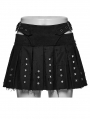 Black Denim Gothic Punk Decadent Pleated Skirt