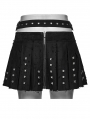 Black Denim Gothic Punk Decadent Pleated Skirt