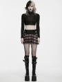 Red and White Plaid Gothic Punk Decadent Pleated Skirt