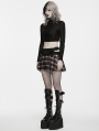Red and White Plaid Gothic Punk Decadent Pleated Skirt