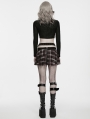 Red and White Plaid Gothic Punk Decadent Pleated Skirt