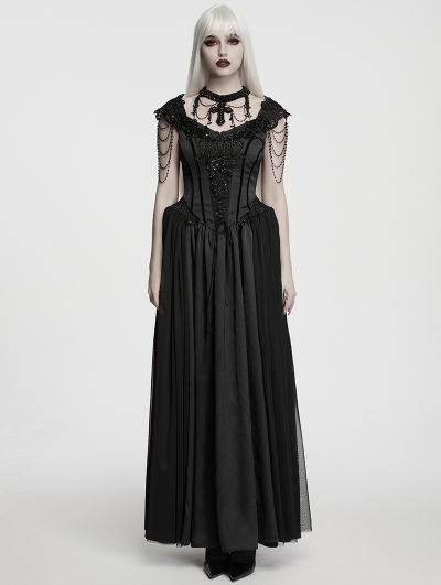 Black Victorian Gothic Embroidery Layered Party Dress