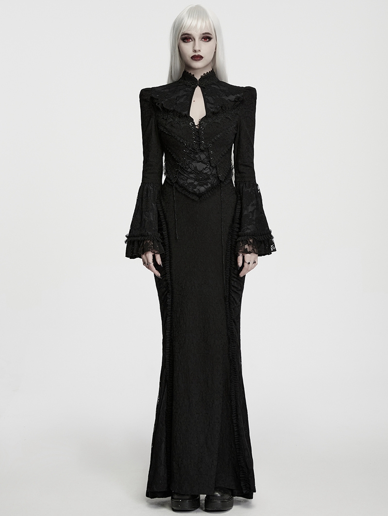 Black Gothic Dark Vintage Fishtail Maxi Dress