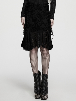 Black Gothic Vintage Lace Short Fishtail Skirt